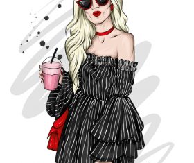 Black fashion clothes and accessories watercolor illustration vector