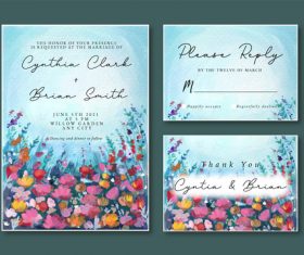 Blue and purple floral watercolor landscape wedding invitation card vector