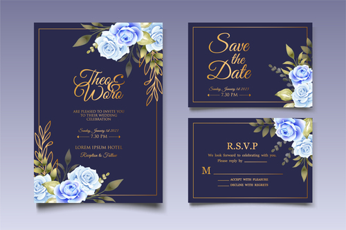 Blue rose flower background invitation card vector