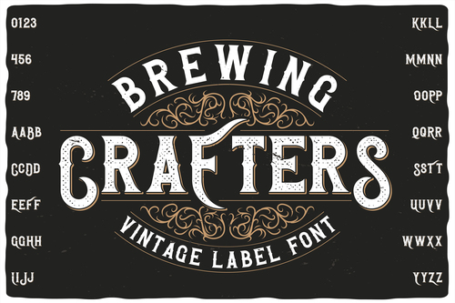 Brewing crafters vintage font and label design vector