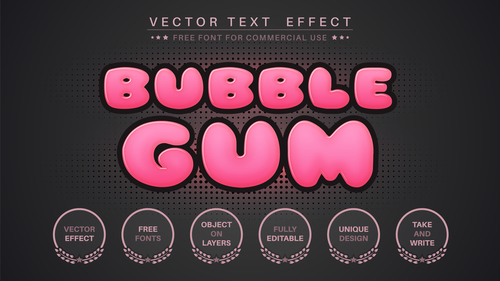 Bubble gum editable font text design vector