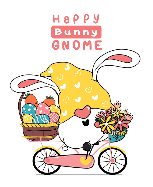 Bunny gnome easter on easter egg bike vector