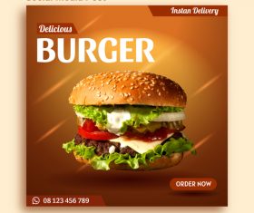 Burger sale social media post advertising vector