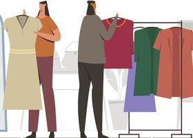 Buying clothes In shopping mall illustration vector