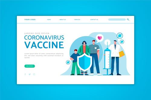 COVID 19 vaccine promotion web design vector