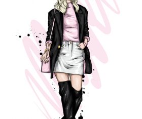 Capable female fashion clothes and accessories watercolor illustration vector