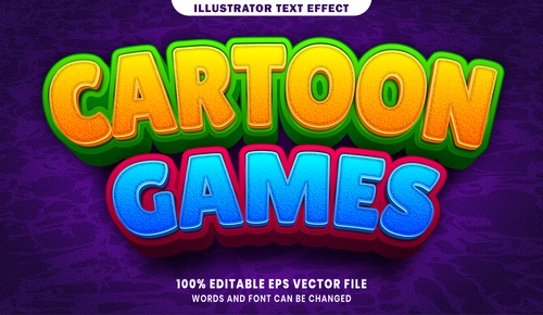 Cartoon games 3d editable text style effect vector
