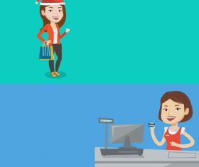 Cashier and female customer cartoon illustration vector