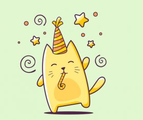Cat birthday cartoon illustration vector