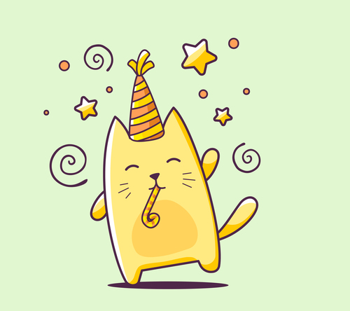 Cat birthday cartoon illustration vector