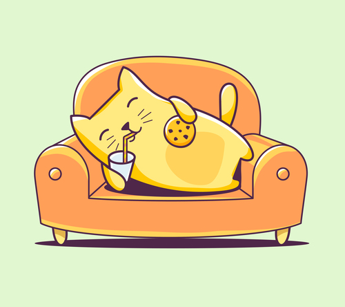 Cat cartoon illustration vector lying on sofa