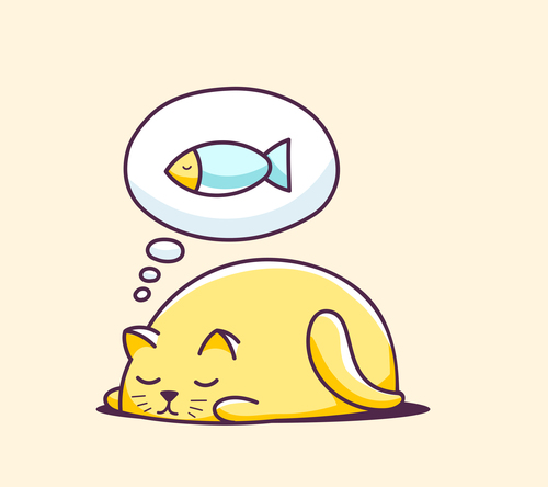 Cat cartoon illustration vector that wants to eat fish