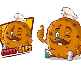 Choco chips cartoon character mascot design vector