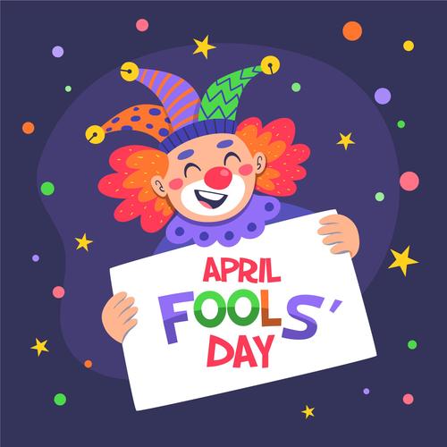 Clown cartoon vector holding april fools day cardboard