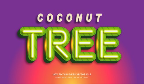 Coconut tree text style effect vector