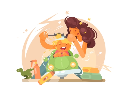 Combing hair for children cartoon illustration vector free download