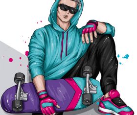 Cool skateboard boy vector