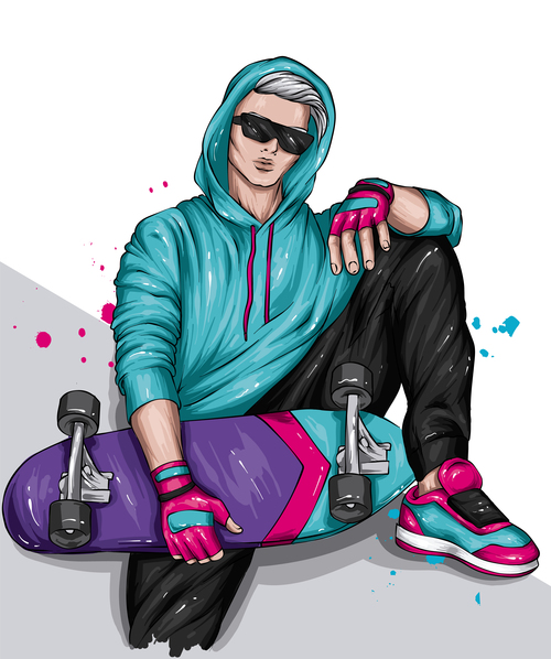 Cool skateboard boy vector