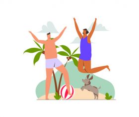 Couple holiday on the beach illustration vector