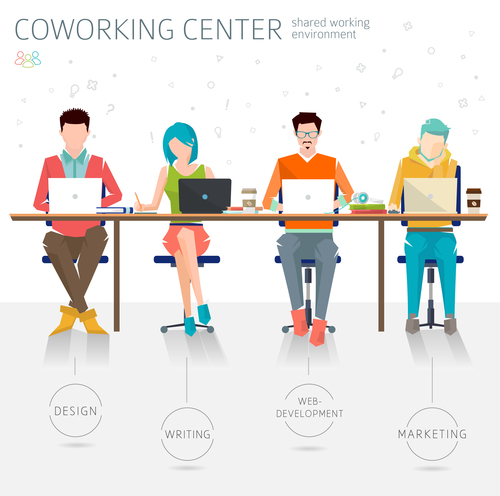 Coworking center cartoon illustration vector