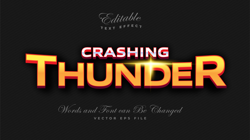 Crashing thunder editable font and 3d effect vector