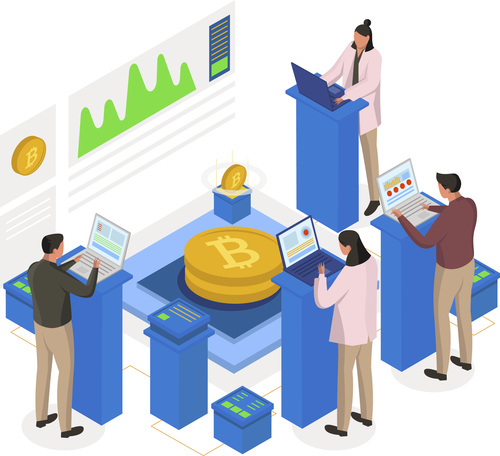 Cryptocurrency mining isometric illustration vector