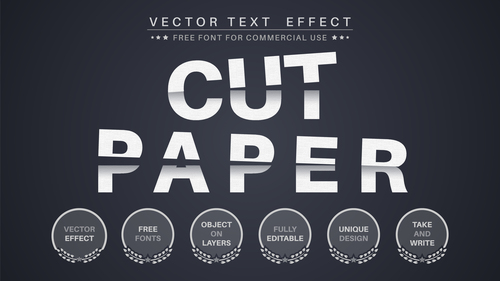 Cut paper editable font text design vector