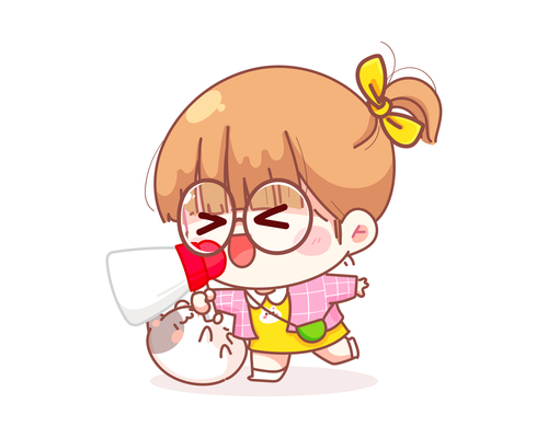 Cute girl with megaphone screaming cartoon illustration vector