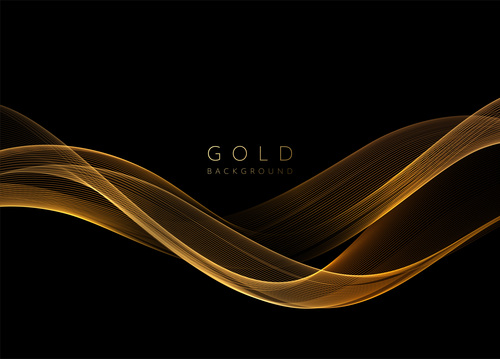 Dark abstract shiny golden wavy background vector