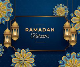 Dark blue background Ramadan Kareem card vector