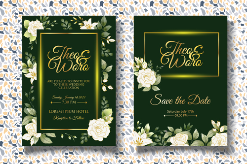 Dark green wedding invitation card vector