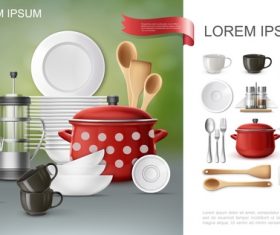 Dishes realistic 3d illustration vector