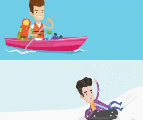 Diving and skiing cartoon illustration vector
