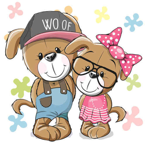 Dog couple cartoon illustration vector free download