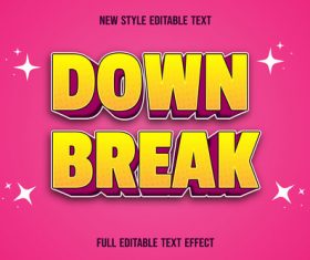 Down break editable text effect vector