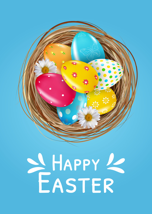 Easter eggs in the basket vector