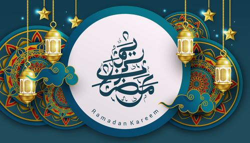 Eid Mubarak greeting card and calligraphy vector