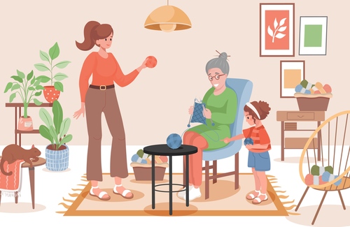 Family life cartoon illustration vector free download
