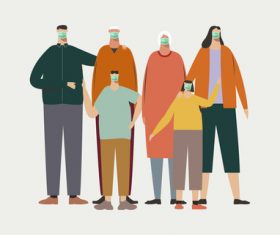 Family wear face mask illustration vector