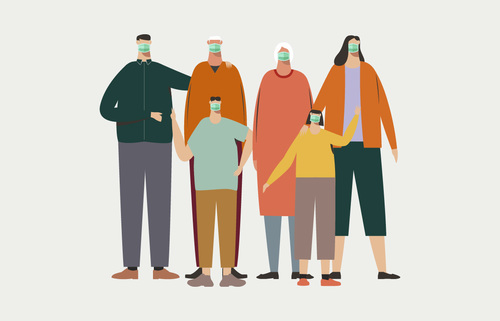 Family wear face mask illustration vector