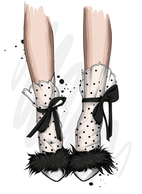 Fashionable shoes and accessories watercolor illustration vector