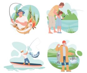 Fishing enthusiast cartoon illustration vector