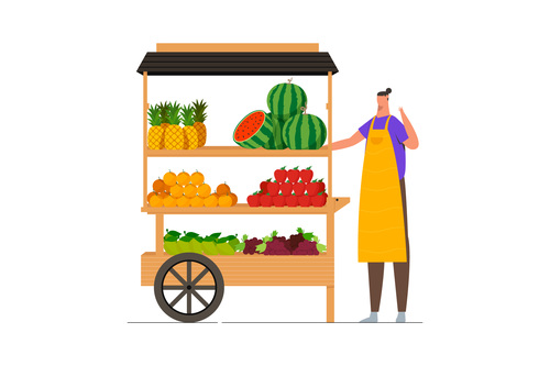 Fruit cart With seller illustration vector