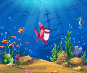 Funny fish ocean world vector