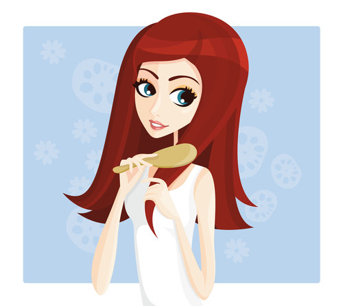 Girl combing hair cartoon illustration vector free download
