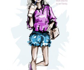 Girl drawing illustration vector