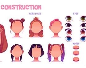 Girl face construction avatar creation set vector