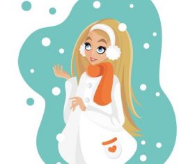 Girl watching snowing cartoon illustration vector