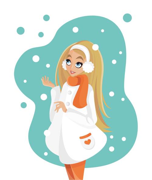 Girl watching snowing cartoon illustration vector