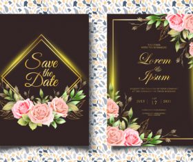 Golden glitter wedding invitation card vector